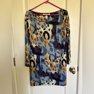 DVF 100% silk long sleeved minidress.